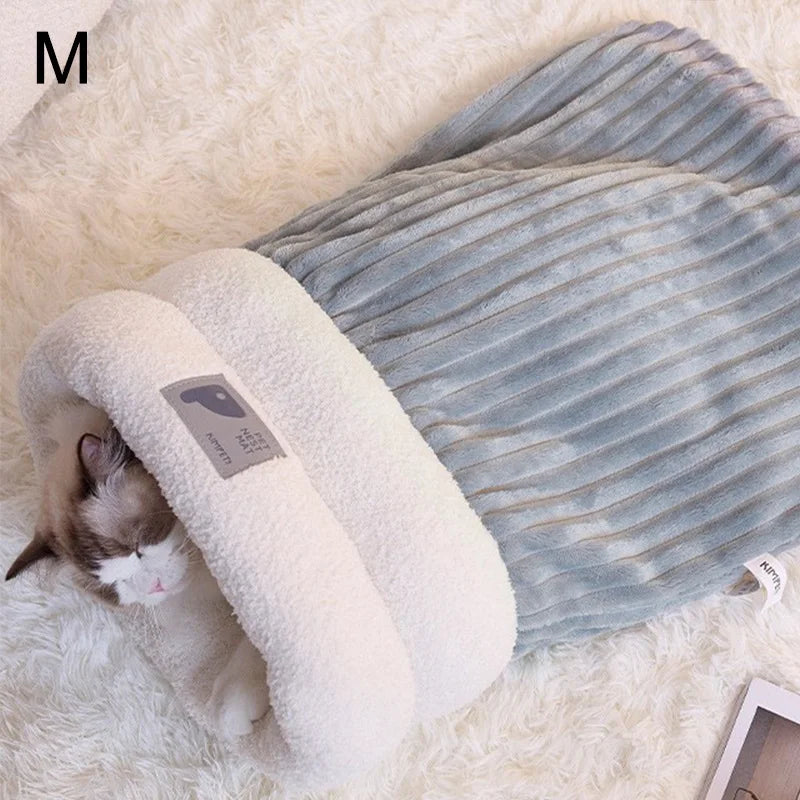 Pet Sleeping Bag Winter Warm Soft Plush Semi Enclosed Cat Nest Sleeping Bag Home Cat and Dog Comfortable Bed Accessories