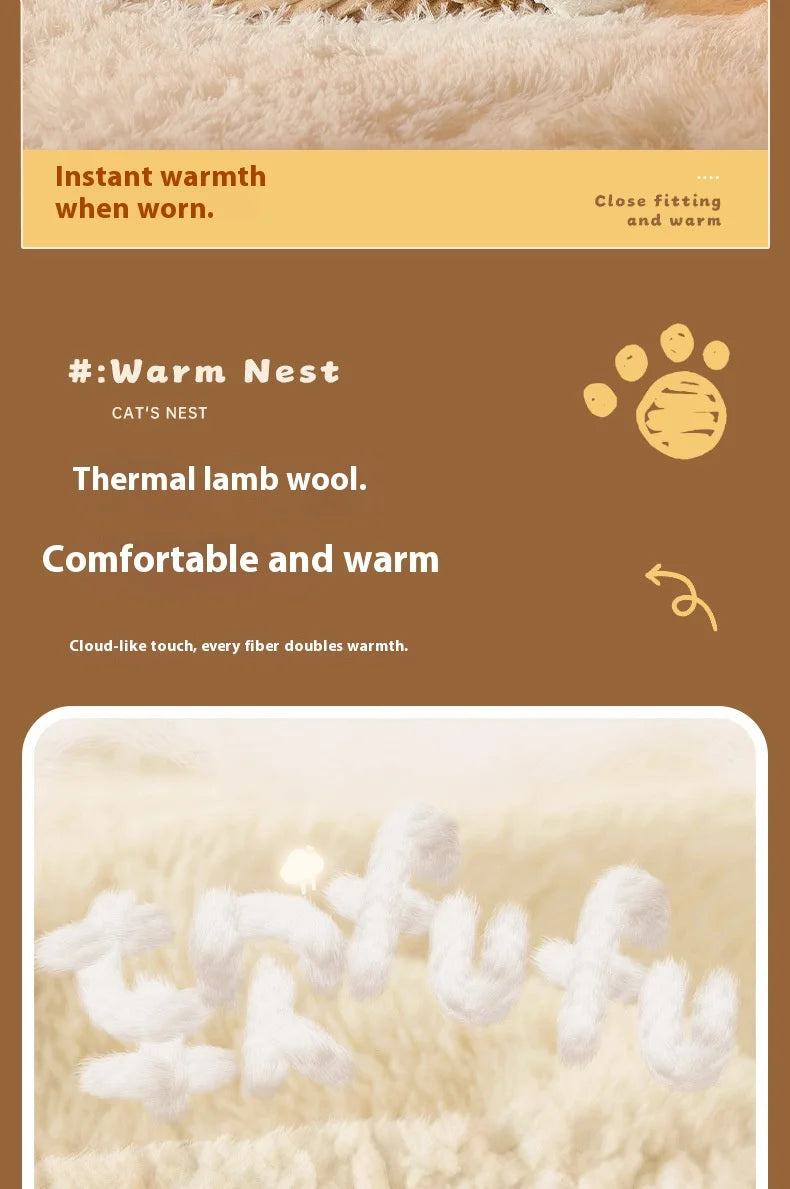 Enclosed Cat Cave Bed with Tunnel Entrance - Self Warming Plush Sleeping Bag for Winter, Security Hideaway for Pets