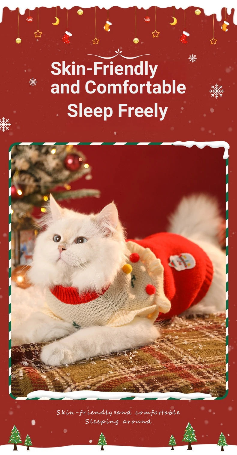 Christmas Pet Cat Costumes Sweater Cute Kitten Santa Claus Clothes For Small Medium Dogs Holiday Party Dress Warm Winter Clothes