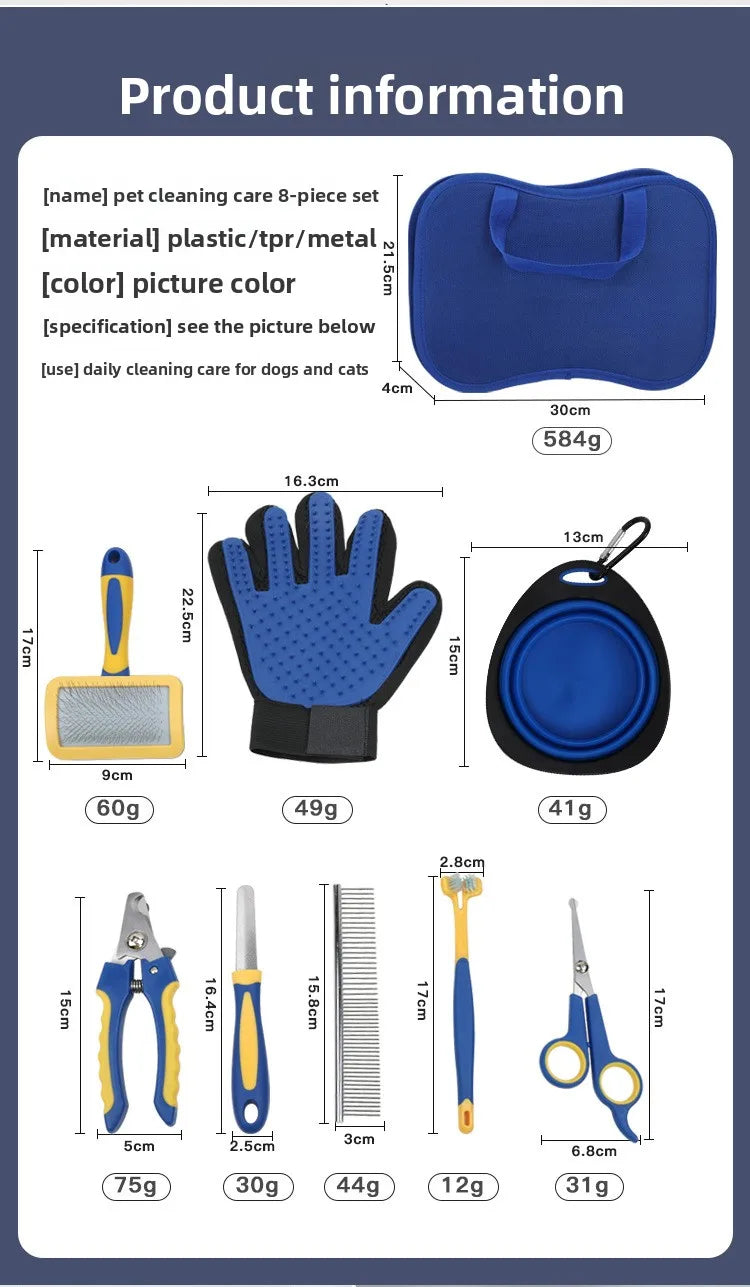 Pet Dog Cat Grooming Products Knotting Comb Straight Comb Nail Clipper File Hair Trimmer Hair Removal Comb Cleaning Beauty Set