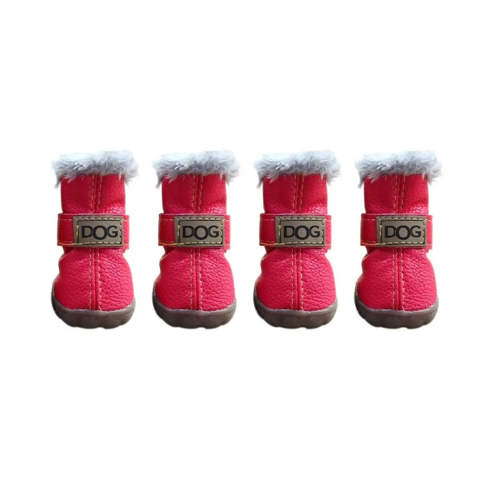 Soft Pet Snow Boots Puppy Rain Snow Boots Warm Non Slip Winter Pet Dog Shoes Waterproof Plush/PU for 4Pcs/Set Winter