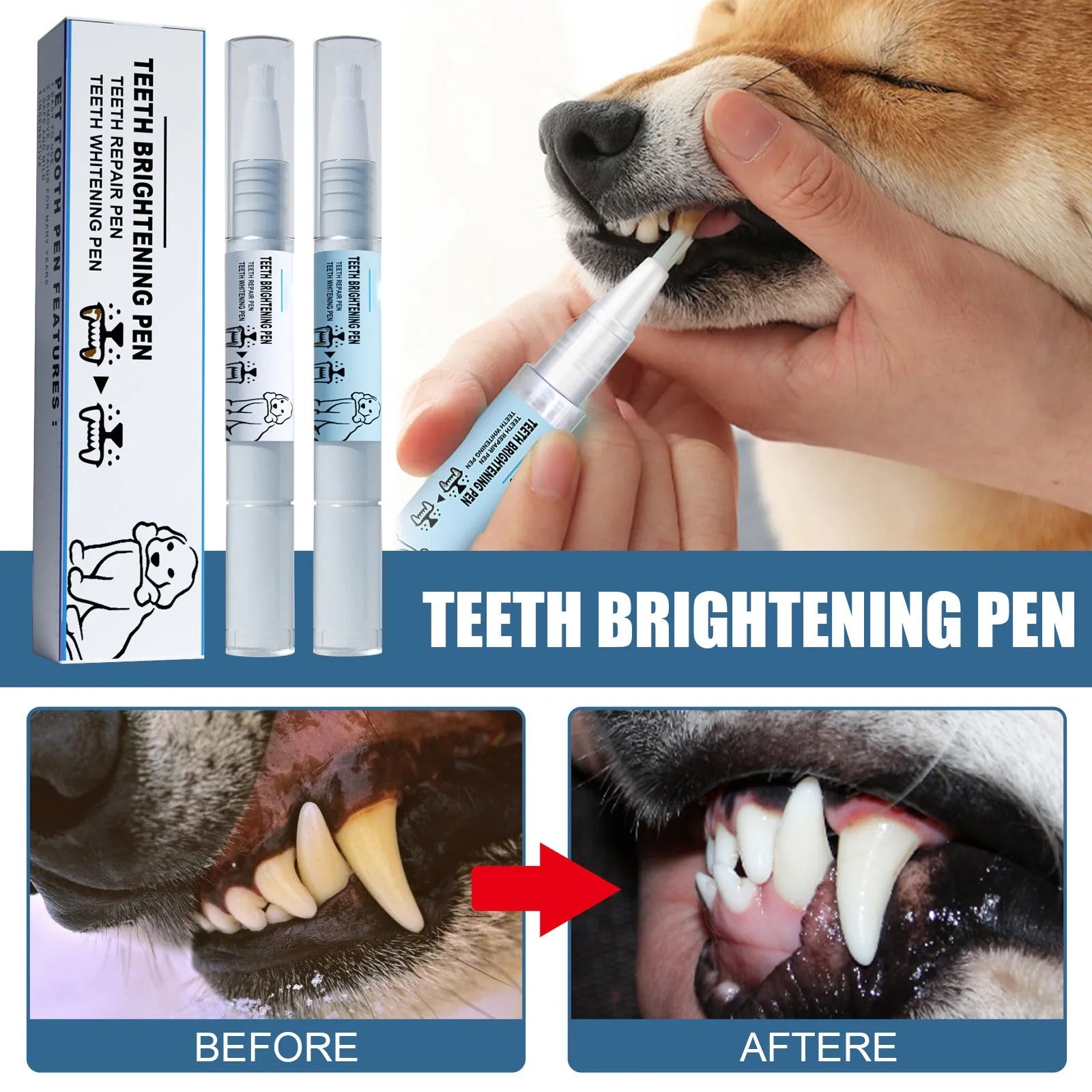 Pet Teeth Cleaning Pen Dog Teeth Cleaner Fresh Breath Cat & Dog Tartar Softening Shedding Pet Toothbrush & Toothpaste All-In-One