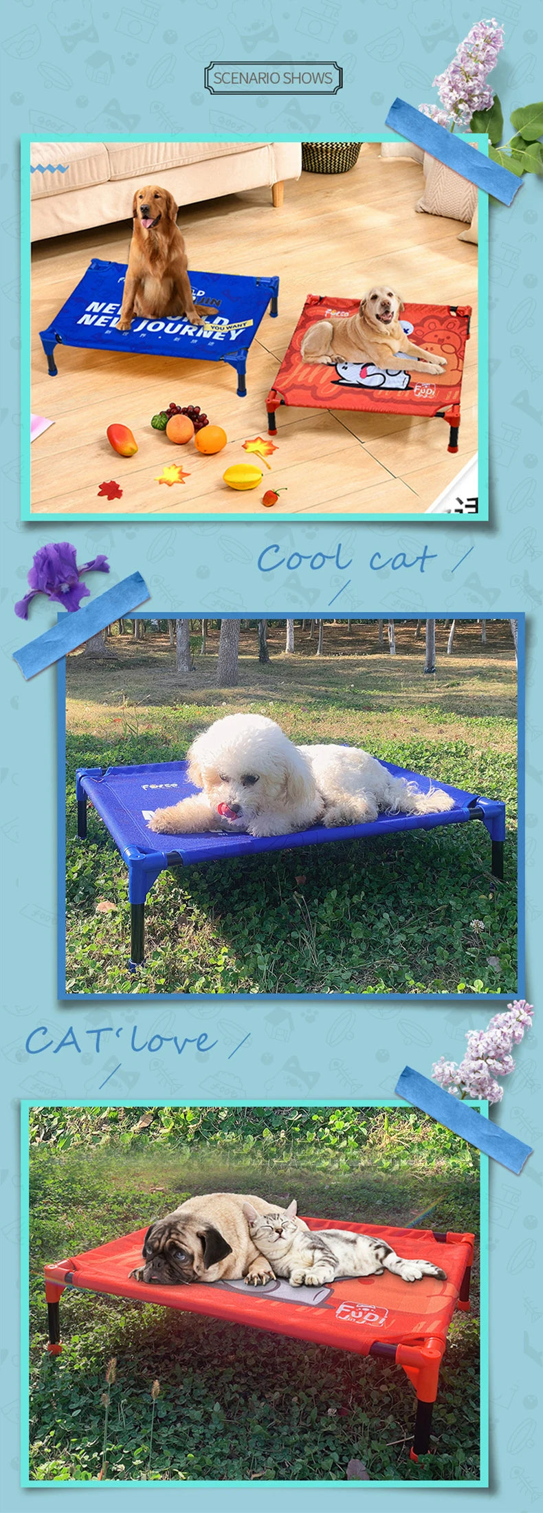 Elevated Dog Bed with Breathable Mesh | Portable Raised Pet Bed for Small, Medium & Large Dogs | Outdoor Cooling Dog Bed for Camping & Beach