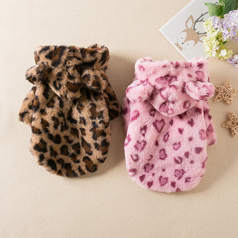 Pet clothing autumn and winter leopard print thickened jacket Fadou Teddy Schnauzer small and medium-sized dog and cat clothing
