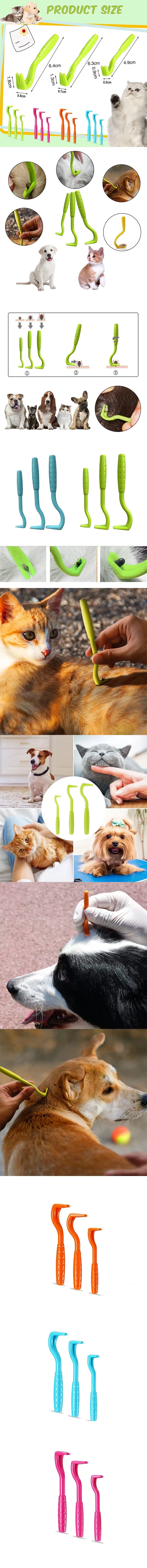 3pcs Remover Tweezer Tick Flea Remover Hook Tick Pull Pet Cat Dog Tick Clamp Accessaries Pet Mite Flea Extractor Dog Accessarie