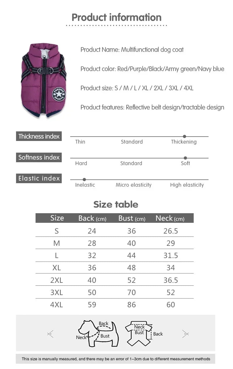 Pet Dog Jacket With Harness Winter Warm Dog Clothes For Labrador Waterproof Small Dog Coat Chihuahua French Bulldog Outfits