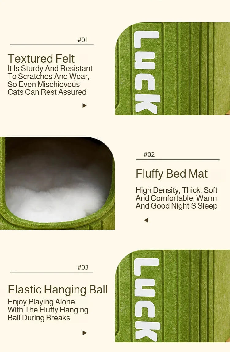 Winter Double Enclosed Cat House Integrated Tree Hole Thickened Felt Cat Litter MultiLayer Scratching Board for Indoor Pet Frame