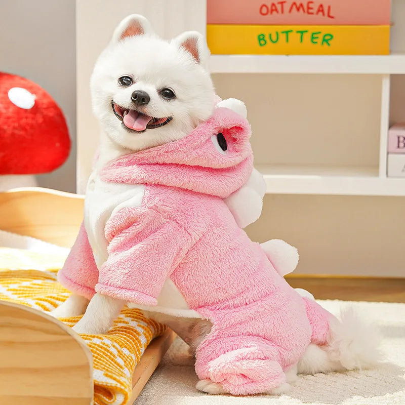 New Small Dinosaur Transforming Dog Clothes Autumn Winter Flannel Warm Teddy Cat Pet Clothes Dog Jumpsuits Rompers