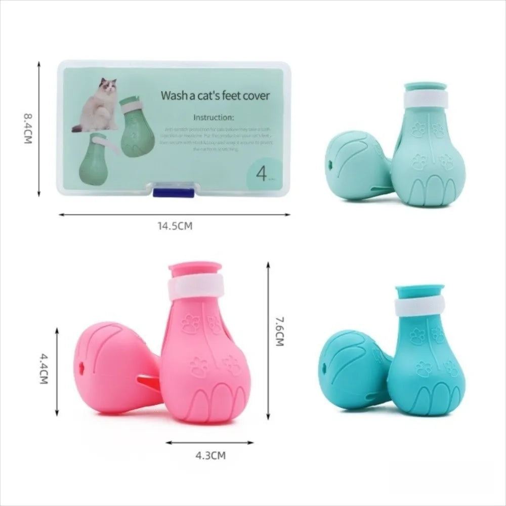 4PCS New Anti Scratch Cat Foot Cover Multifunctional Adjustable Pet Bath Cat Shoes Soft Pet Shoes