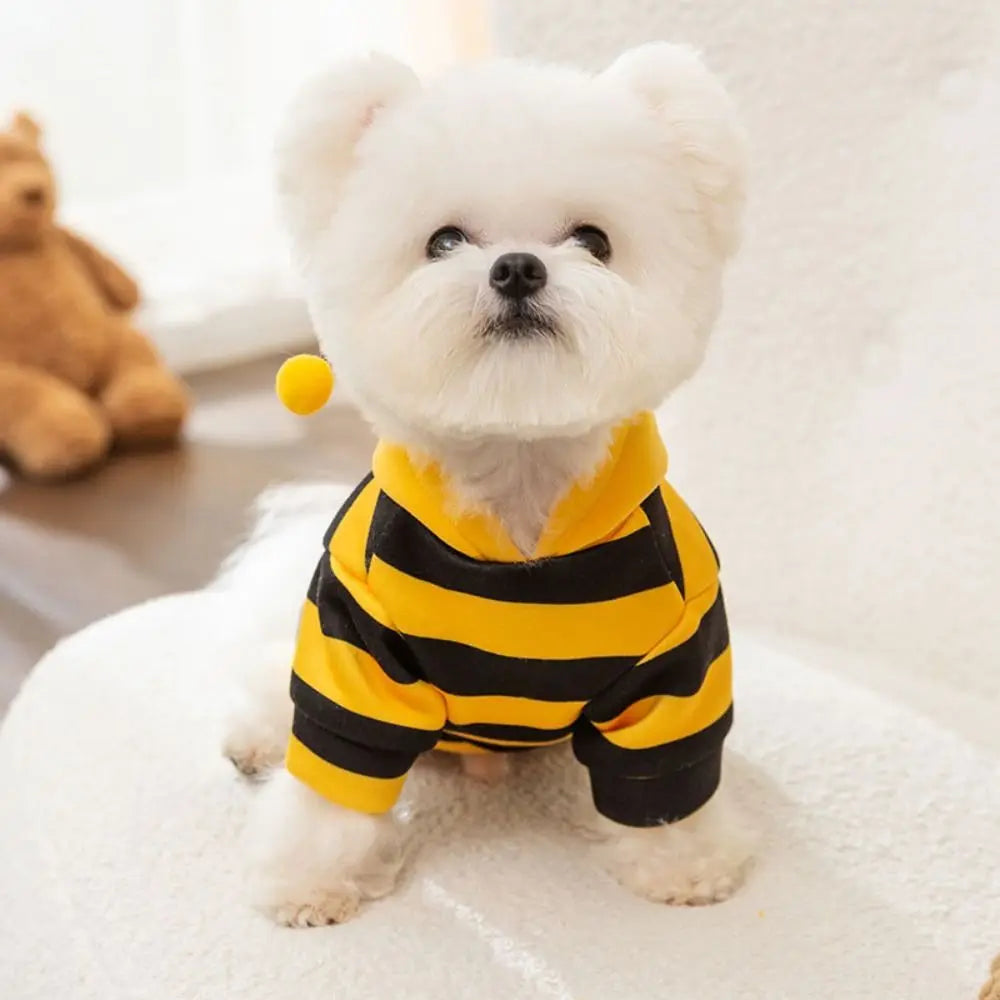 Cat Dog Bee Costume Soft Cat Holiday Cosplay Winter Warm Clothes Pet Bee Halloween Hoodies for Pet Supplies