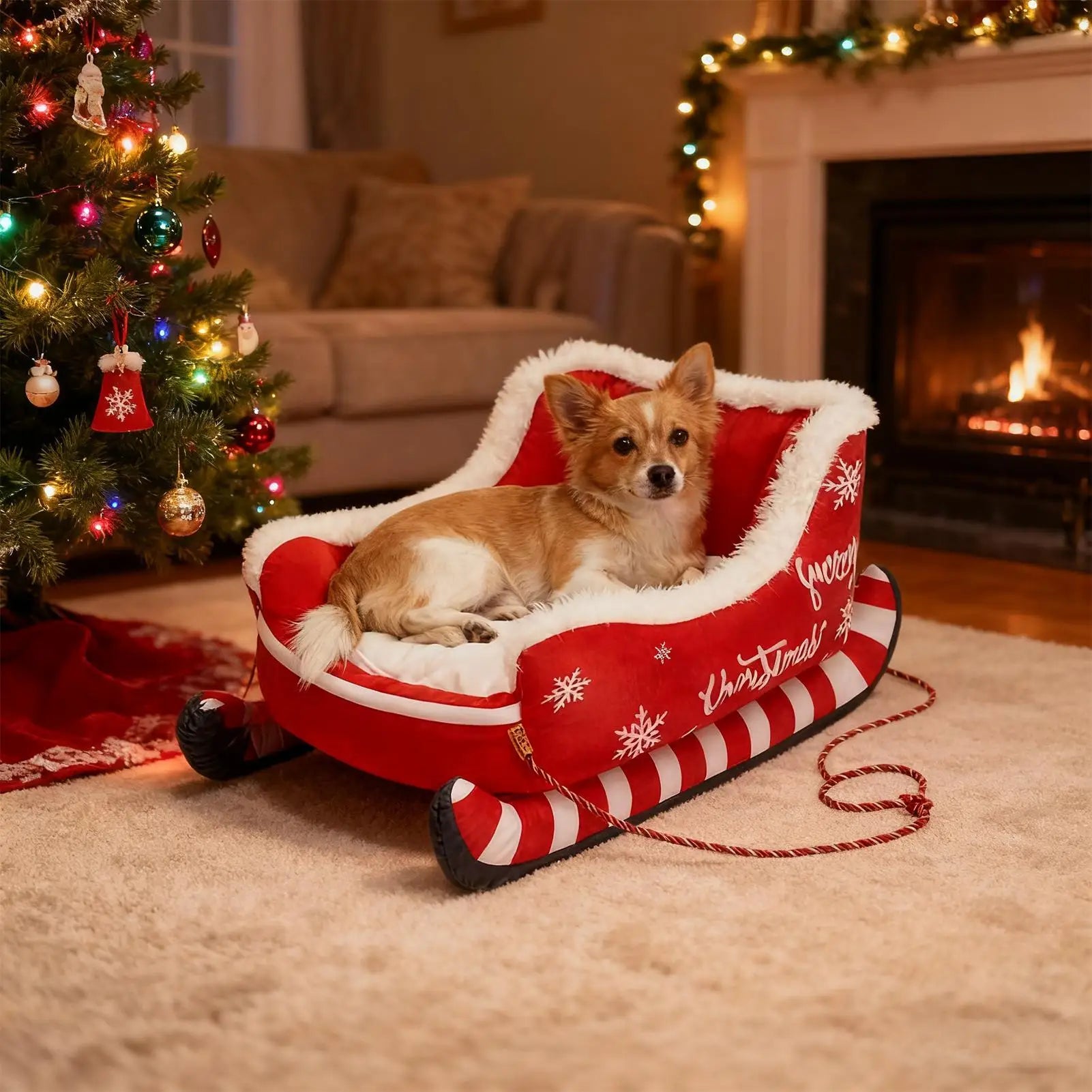 Christmas Cat Bed Cushion Warm with Non-slip Base Washable Dog Bed for Winter Puppy Animal Indoor Outdoor Outside Car Sofa Crate