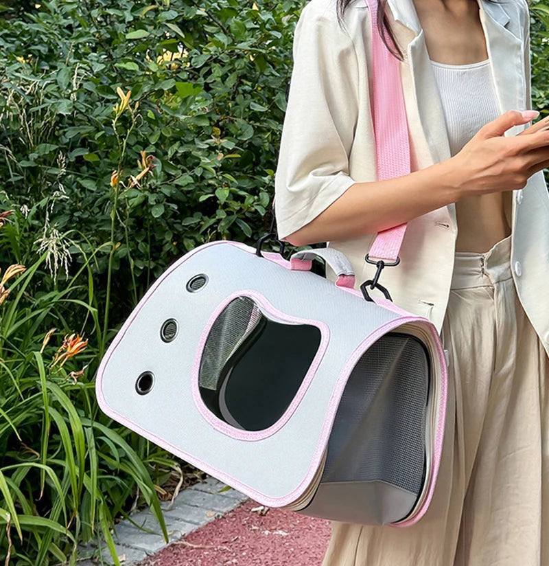 Portable Pet Carrier Bag for Small Dogs Cats Outdoor Foldable Cat Bag Breathable Cat Shoulder Bag Kitten Carrying Bag