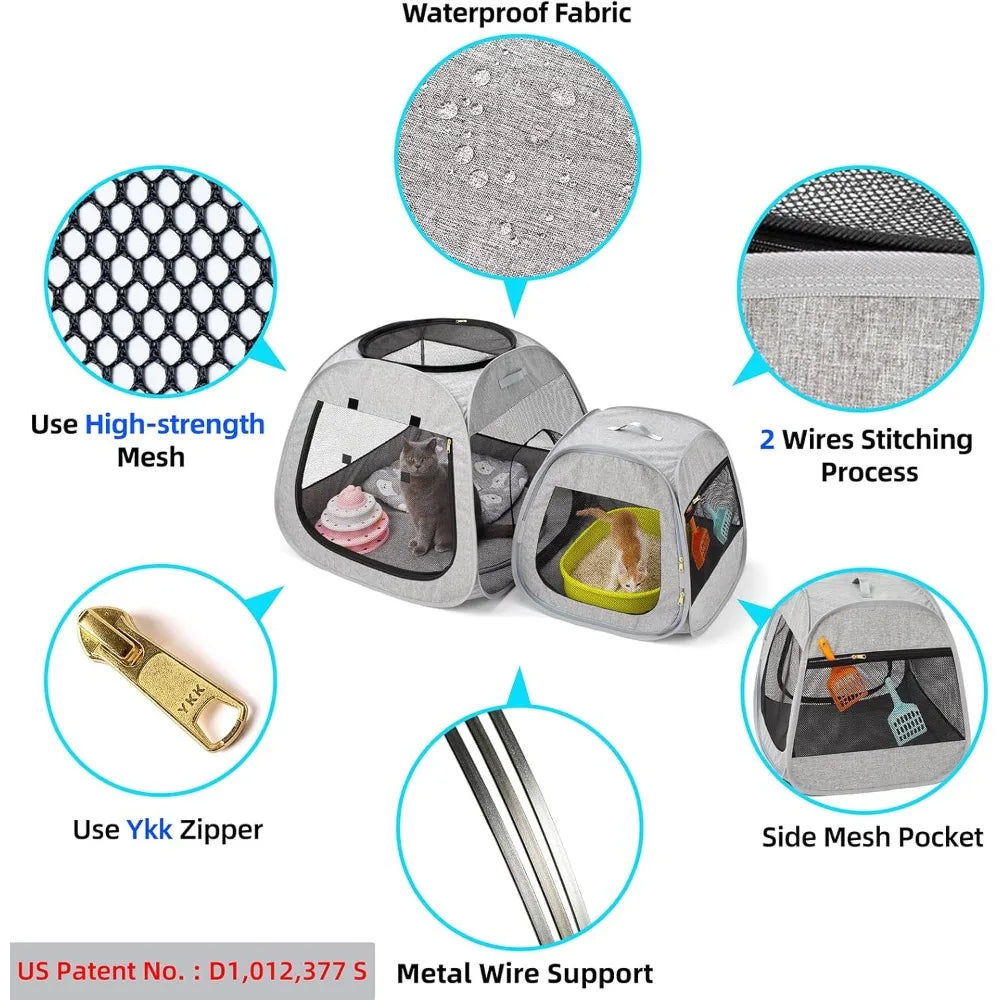 Tenrai Portable Cat Playpen, Trapezoidal Design for Better Standing, Foldable Pet Tent for Indoor and Outdoor Use of Kitten and