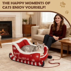 Christmas Cat Bed Cushion Warm with Non-slip Base Washable Dog Bed for Winter Puppy Animal Indoor Outdoor Outside Car Sofa Crate