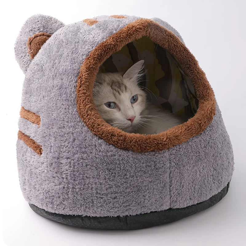 Winter Deep Sleep Comfort Cat Bed Cute Bear Head Shape Nest Pets Tent Cozy Cave for Cats House Soft And Self Warming Kitten Beds