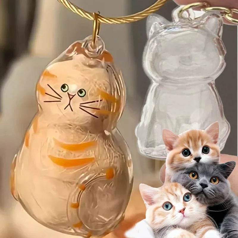 Transparent Cat Hair Storage Keychain Pendant Pet Fur Keepsake Memorial Souvenir for Backpack Bag Car Key Ginger Cat Lover Gift