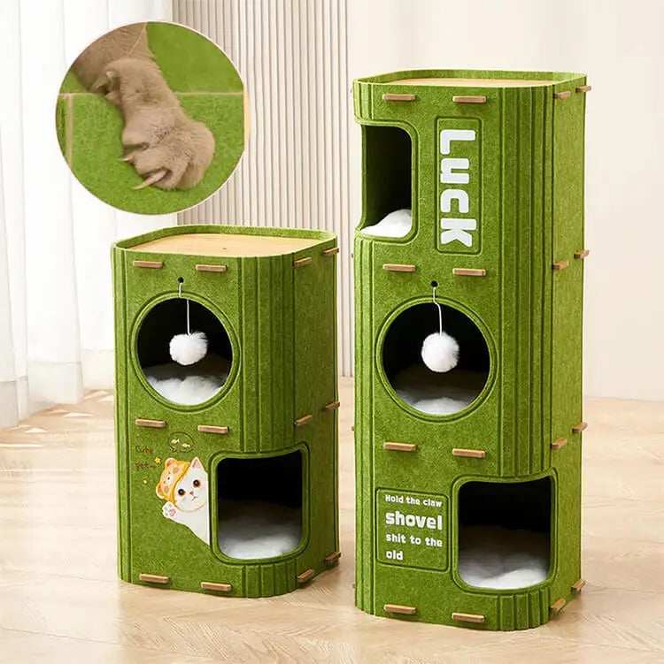 Winter Double Enclosed Cat House Integrated Tree Hole Thickened Felt Cat Litter MultiLayer Scratching Board for Indoor Pet Frame