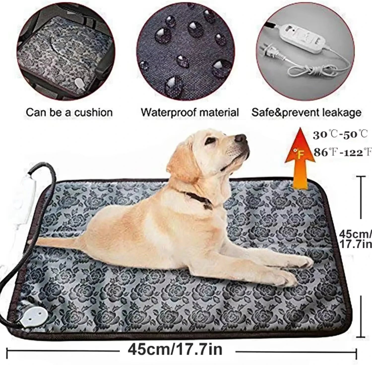 Pet Heated Mat Dog Temperature Adjustable Dog Heating Pad Waterproof Electric Heating Pad Timer Dog Sleeping Supply waterproof