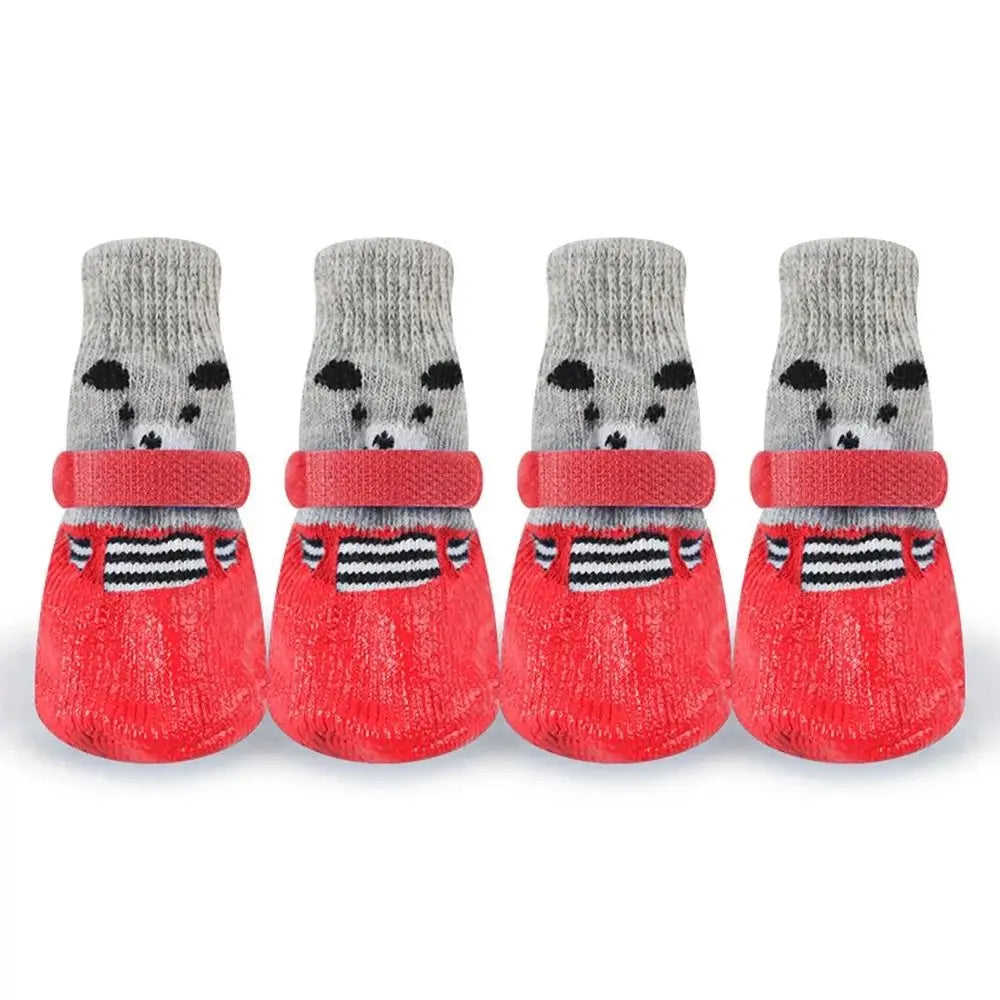 4Pcs Autumn Winter Pet Dog Shoes Socks Waterproof Cat Dog Rubber Socks Non-slip Dog Rain Snow Boots Socks Pet Knitting Warm Sock