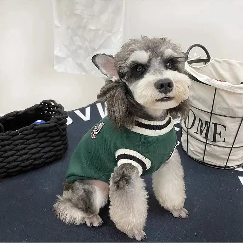 Winter Warm Pet Dog Sweater College Style V-neck Puppy Knitwear For Small Dogs Puppy Vest Clothes Kitty Jacket Outfits