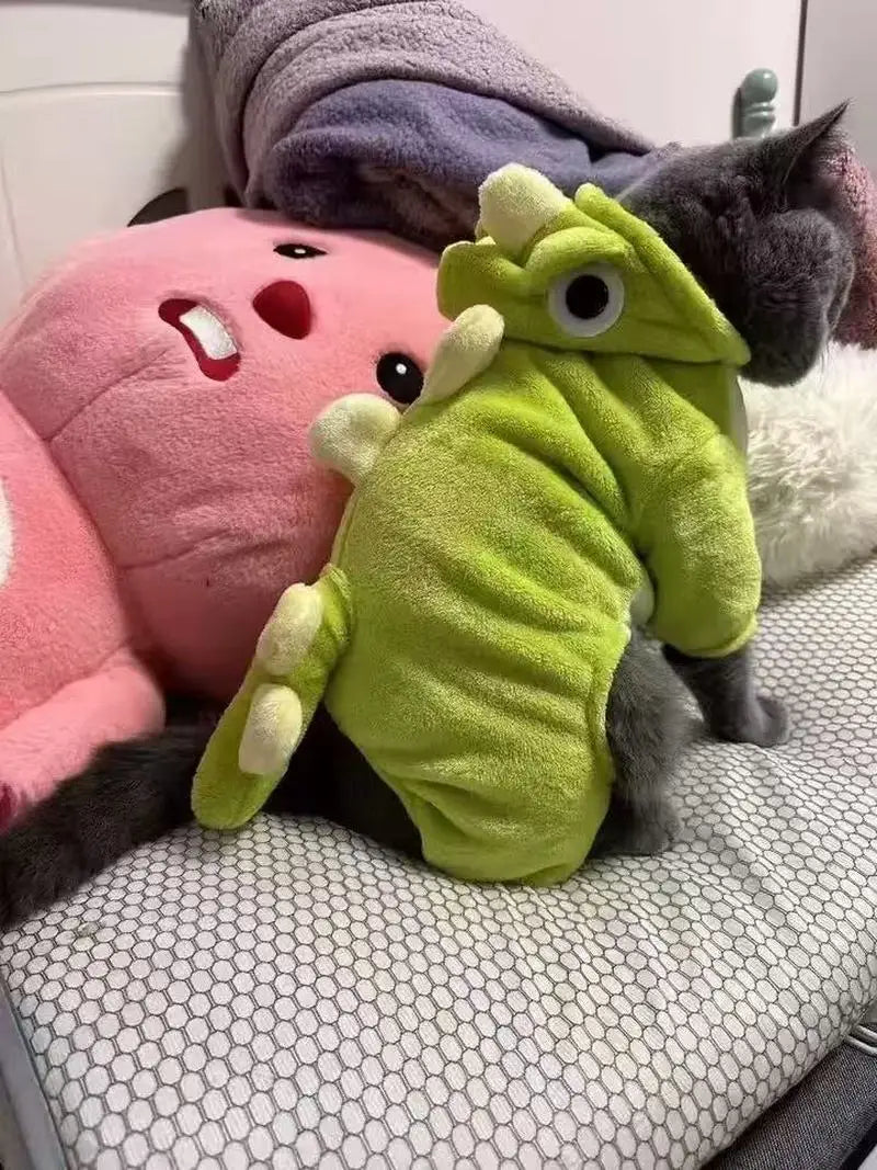 New Small Dinosaur Transforming Dog Clothes Autumn Winter Flannel Warm Teddy Cat Pet Clothes Dog Jumpsuits Rompers