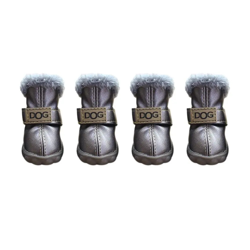 Soft Pet Snow Boots Puppy Rain Snow Boots Warm Non Slip Winter Pet Dog Shoes Waterproof Plush/PU for 4Pcs/Set Winter
