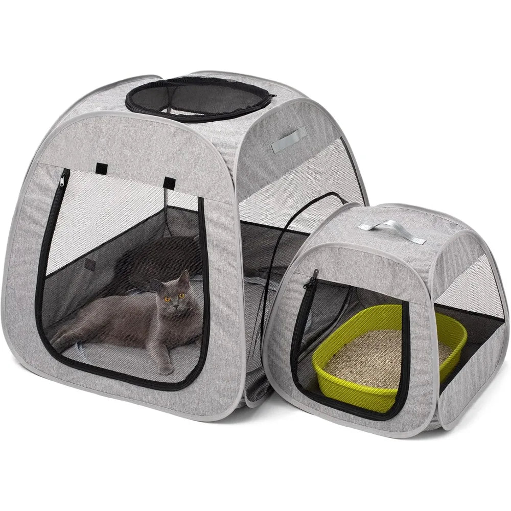 Tenrai Portable Cat Playpen, Trapezoidal Design for Better Standing, Foldable Pet Tent for Indoor and Outdoor Use of Kitten and