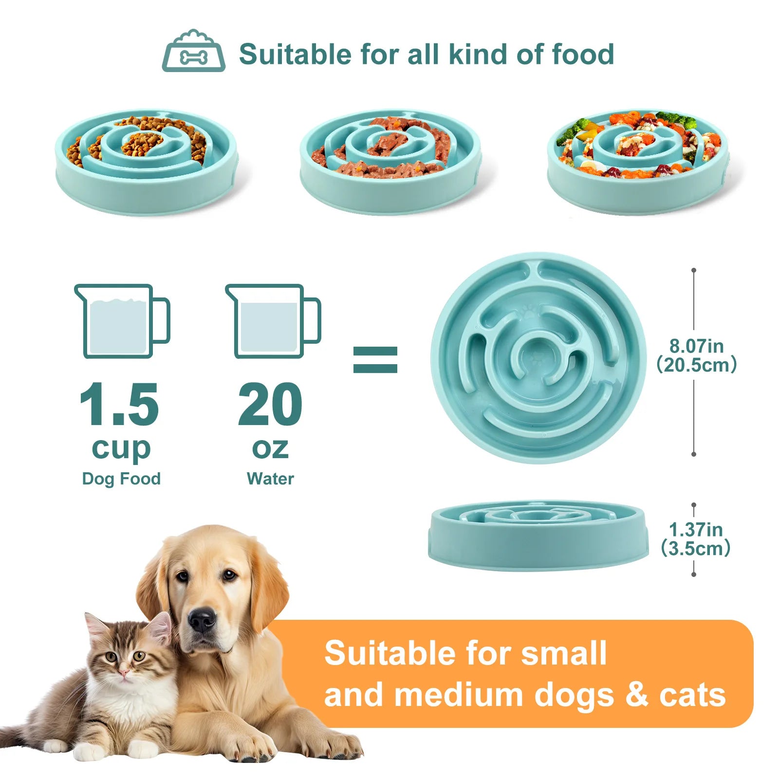 Pet Dog Slow Feeder Bowl PP Plastic Non Slip Puzzle Bowl Anti-Gulping Pet Cat Slower Food Feeding Dishes Puppy Bowl Dog Supplies