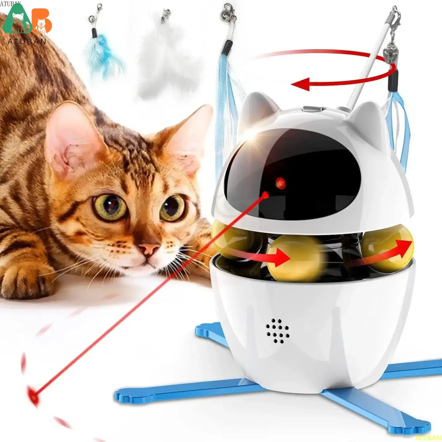 Interactive Cat Toys,3-in-1 Funny Exercise Electric Rotating Cat Toys for Indoor Cats Laser Toy, Automatic Cat Ball Kitten Toys