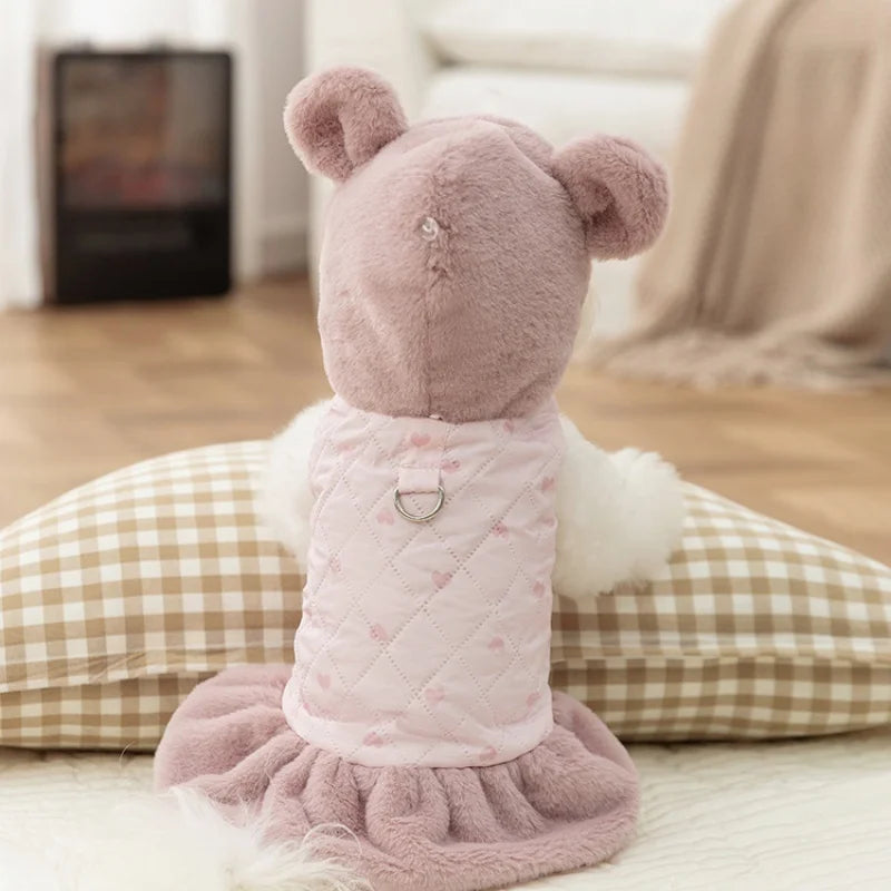 Heart Print Dog Down Jacket Winter Warm Dog Cotton Dress Luxury Puppy Coat Cute Soft Cat Jacket Coat Pet Dress Chihuahua Outfits