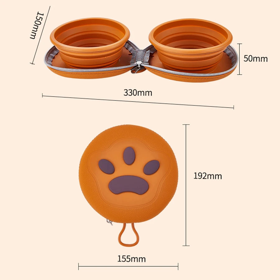 2 in 1 Foldable Pet Food Bowl Portable Silicone Puppy Dual Bowl Outdoor Travel Dog Drinking Bowl Folding Cat Bowls Dog Bowls