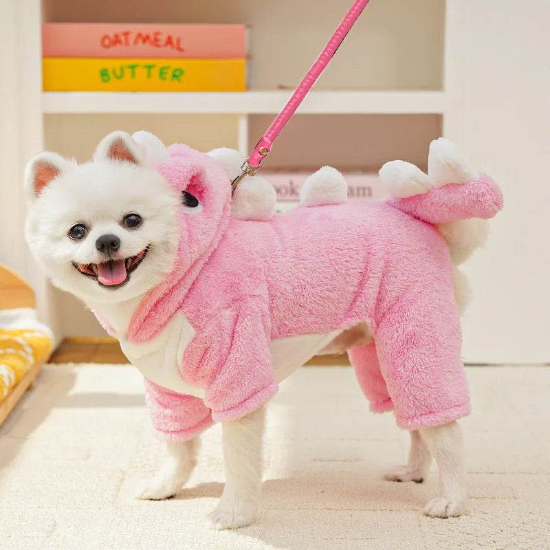 New Small Dinosaur Transforming Dog Clothes Autumn Winter Flannel Warm Teddy Cat Pet Clothes Dog Jumpsuits Rompers