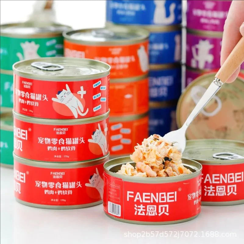 200g Canned cat white meat snack can cat snacks cat staple food young cat fat tuna cod salmon chicken cat wet food pet supplies