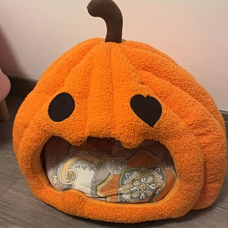 Christmas Pumpkin Pet Bed - Warm Cat & Dog House with Removable Cushion/for winter/warm/decoration/ dress up/snowflake、costumes