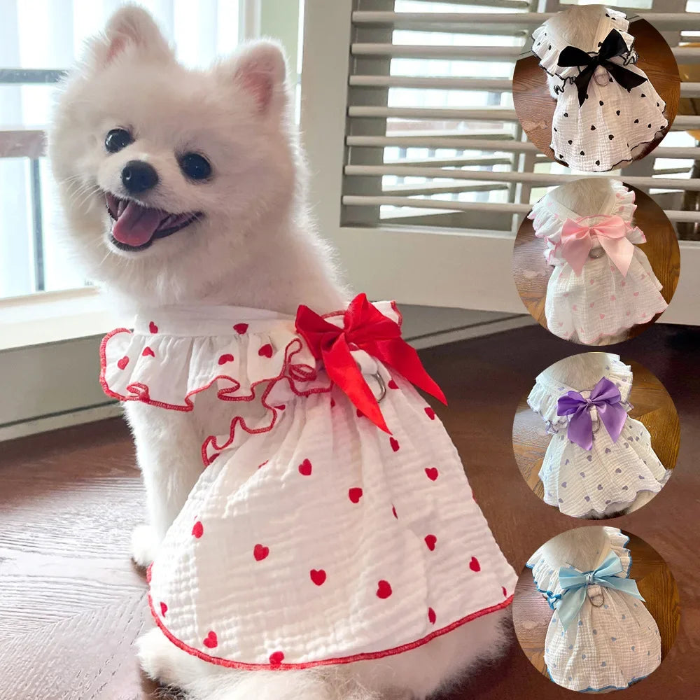 Pet dresses clothes for spring and summer dogs cats teddy bears Pomeranians plush toys  hearts all cotton fabric