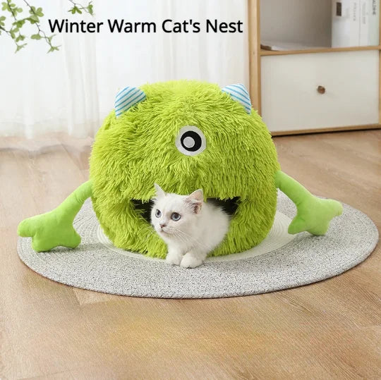 New Pet Nest Winter Warm Dog Den Cat Villa Plush Pets Mattress Small Frog Shape Semi Enclosed Kitten Puppy House Pet Supplies