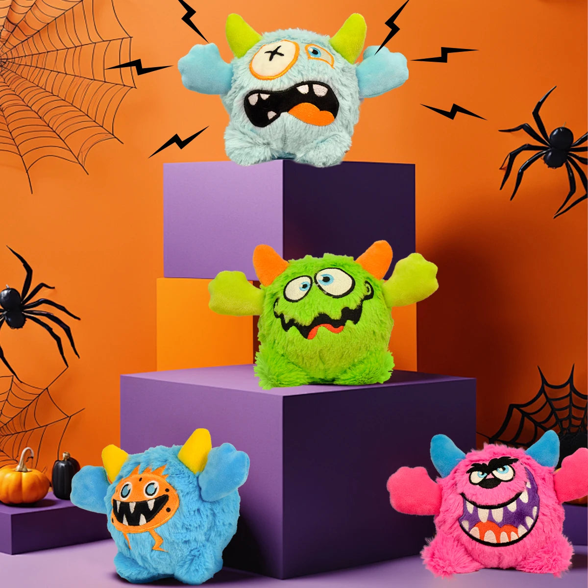 1 Pcs Active Moving Dog Plush Squeaky Small Balls Enjoying Dog Interactive Toys 2-in-1 Designer Pet Gift For Halloween