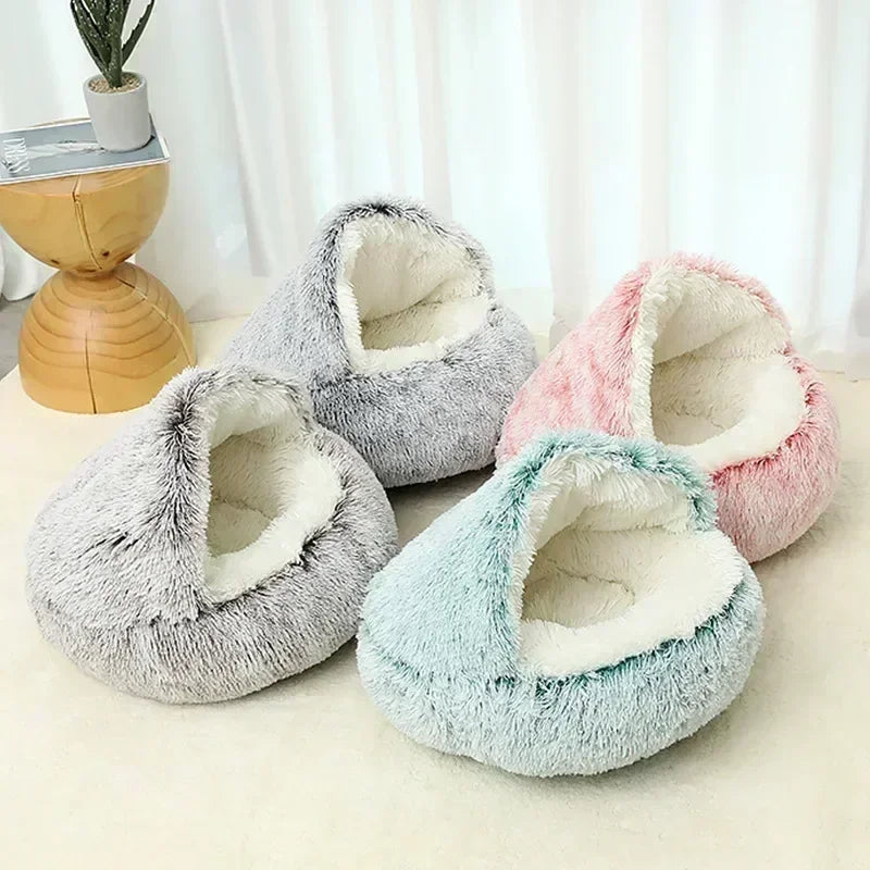 Cat House Winter Plush Pet Cat Bed Round Cat Cushion Thicken Warm Cats Basket Pet Sleep Bag Kitten Nest Kennel for Small Cats