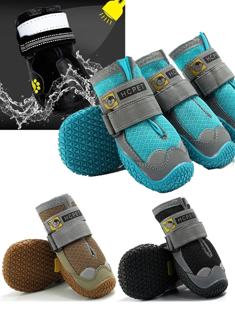 4pcs/set Pet Dog Shoes Reflective Waterproof Dog Boots Warm Snow Rain Pets Booties Anti-slip Socks Footwear For Medium Large Dog