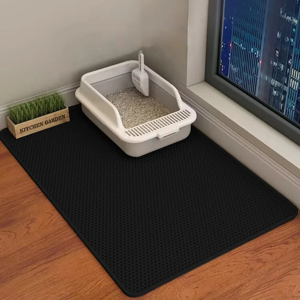 Large Cat Litter Mat Waterproof Double Layer Non-Slip Washable Pet Litter Box Mat Durable Sand Trapper Cat Scratcher