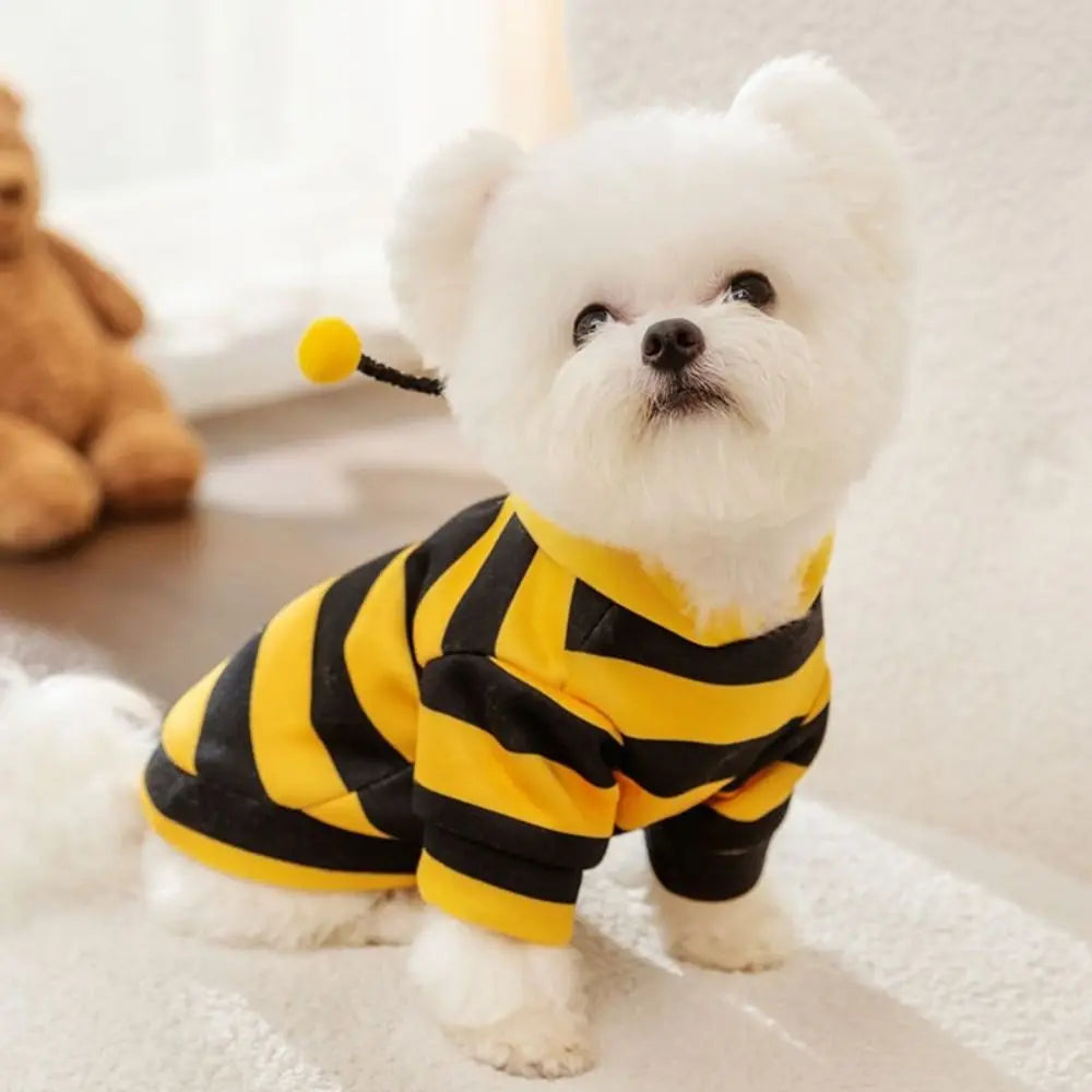 Cat Dog Bee Costume Soft Cat Holiday Cosplay Winter Warm Clothes Pet Bee Halloween Hoodies for Pet Supplies