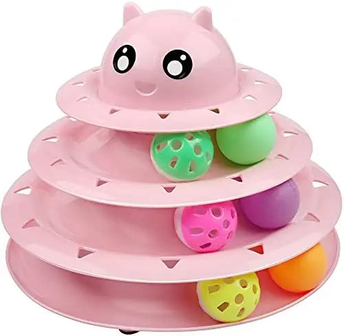 Six-Colorful Plastic Turntable Cat Toy with Interactive Puzzle Roller & Balls for Kittens' Mental & Physical Exercise