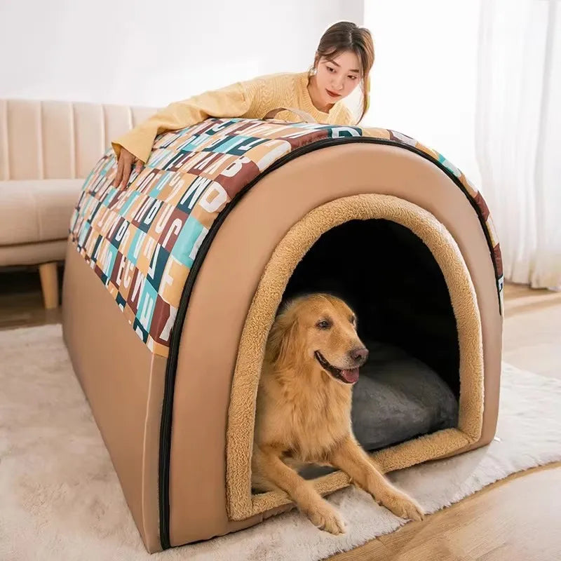 Large Dog House Winter Warm Insulated Outdoor Dog Kennel for Extra Big Dogs Weatherproof Heated Pet Shelter with Removable Roof