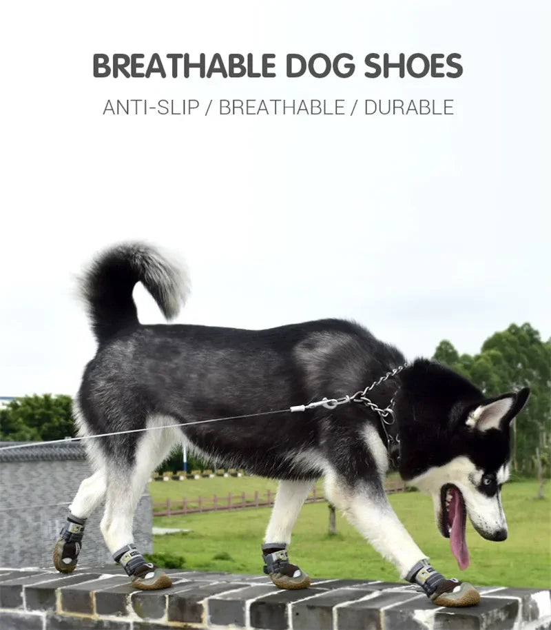 4pcs/set Pet Dog Shoes Reflective Waterproof Dog Boots Warm Snow Rain Pets Booties Anti-slip Socks Footwear For Medium Large Dog