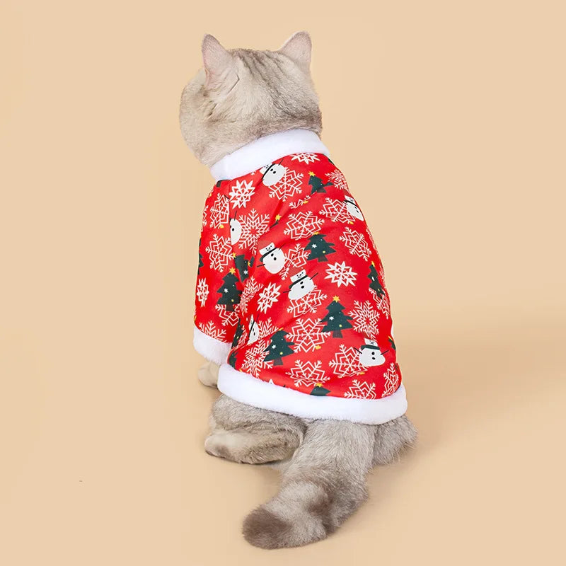 New autumn and winter Christmas pet clothes, comfortable and warm cartoon printed pet cat and dog clothes
