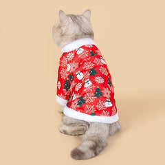 New autumn and winter Christmas pet clothes, comfortable and warm cartoon printed pet cat and dog clothes