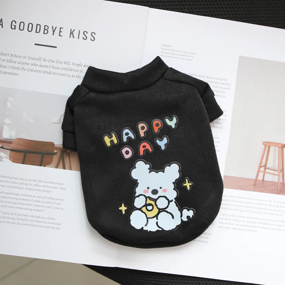 Autumn and winter pet clothes cute little dog cartoon round neck hoodie with plush super cute cat dog universal clothes