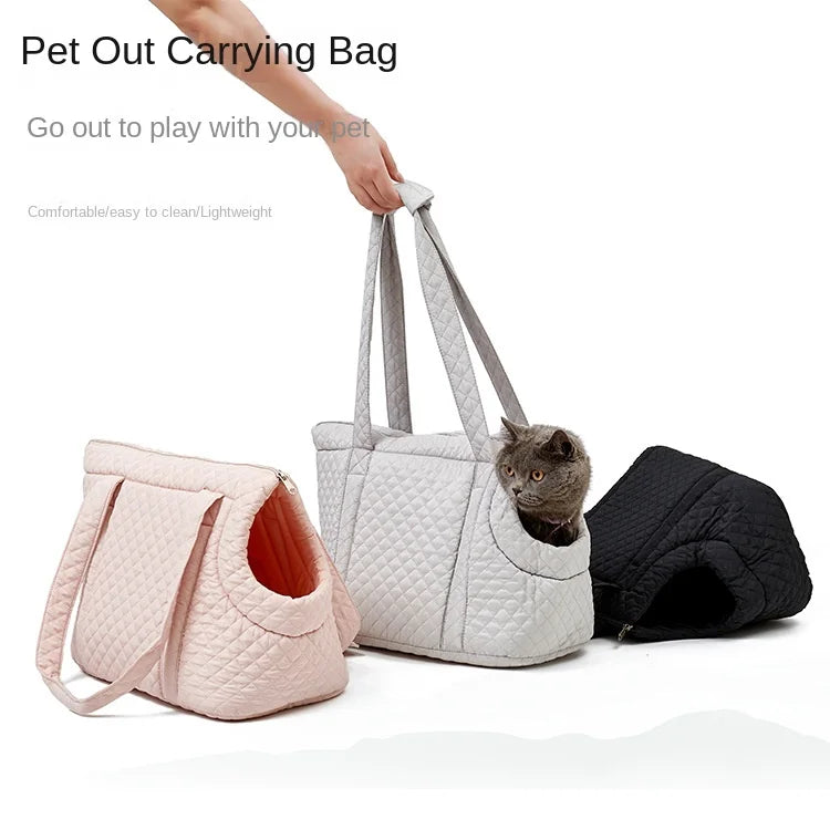 Pet Handbag Autumn and Winter Ultra-Light Quilted Cotton Pet Carrying Bag Single Shoulder Cat Outing Bag