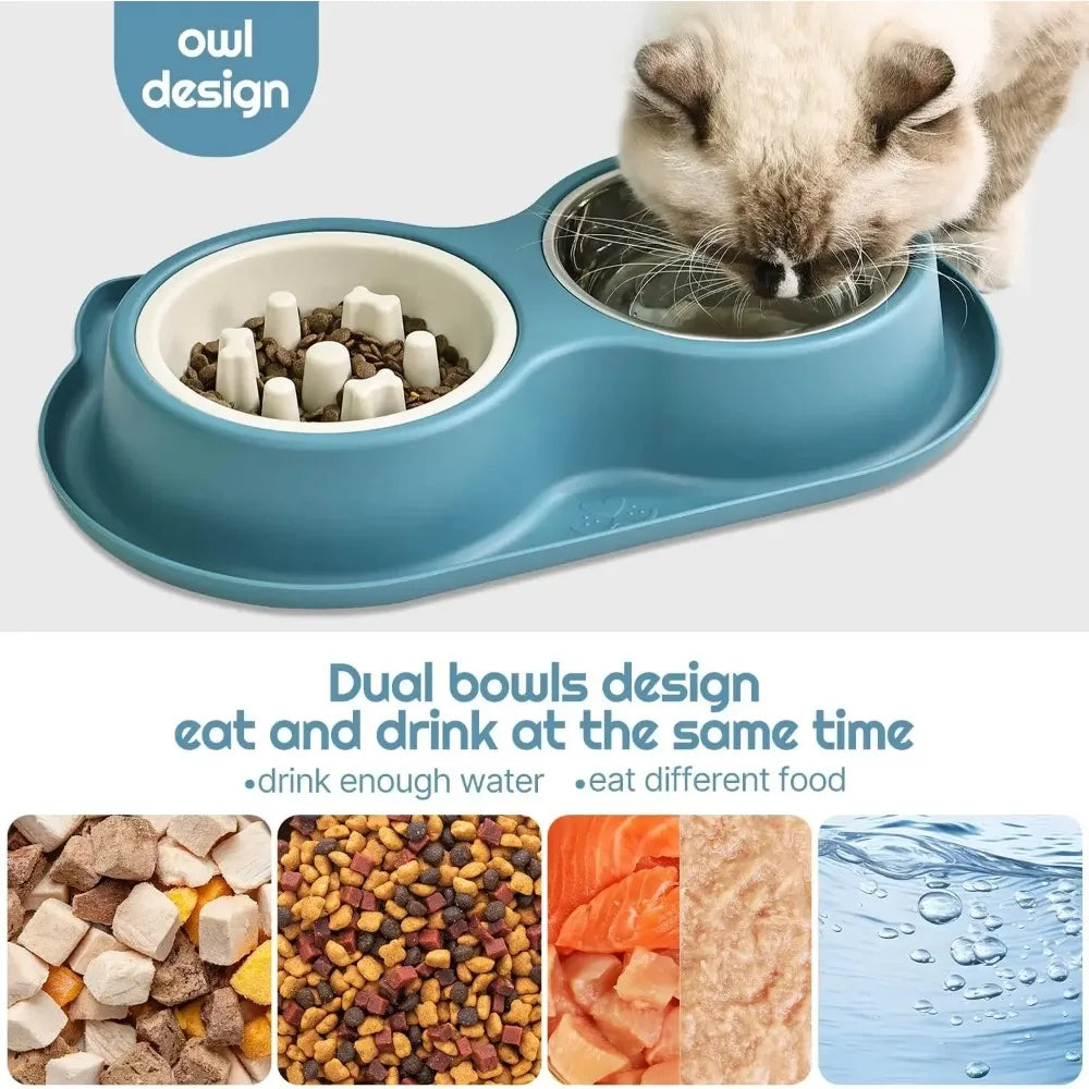 Pet Cat Feeding Bowl Stainless Steel Bowl Silicone Base Anti-Wrestling Dog and Cat Slow Food Bowl to Prevent Pet Choking Feeder