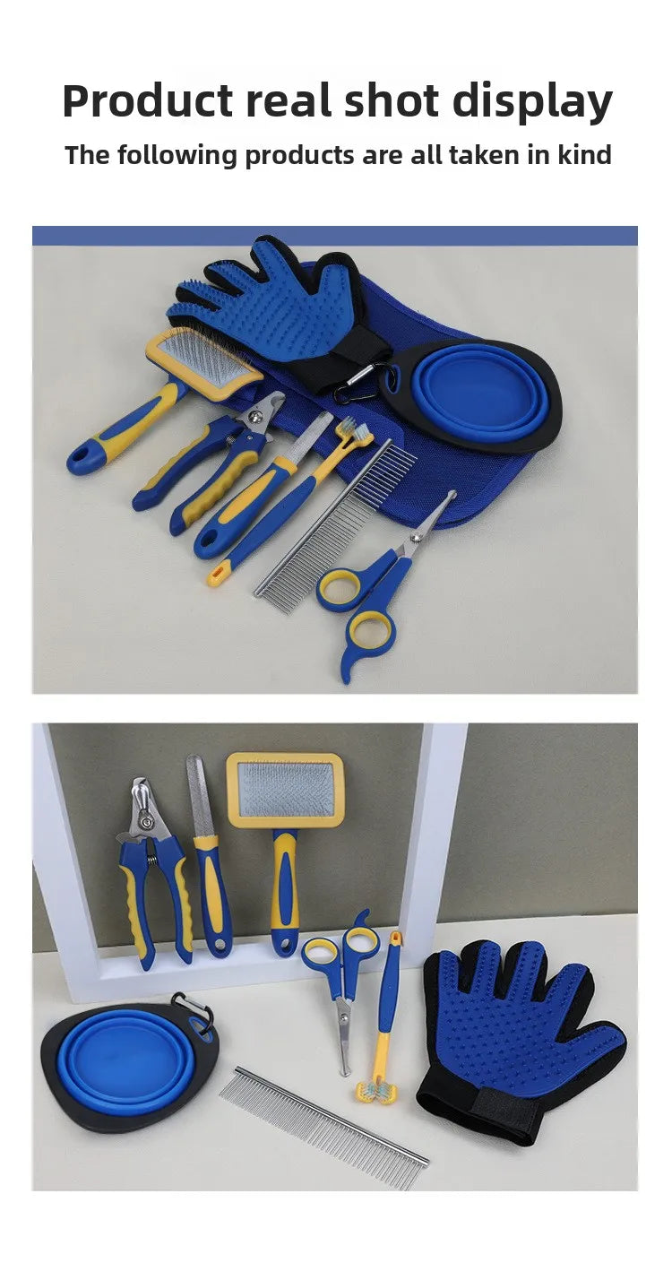 Pet Dog Cat Grooming Products Knotting Comb Straight Comb Nail Clipper File Hair Trimmer Hair Removal Comb Cleaning Beauty Set